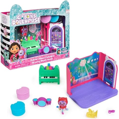 Gabby’s Dollhouse, Groovy Music Room with Daniel James Catnip Figure, 2 Accessories, 2 Furniture Pieces and 2 Deliveries, Kids’ Toys for Ages 3 and above Cover
