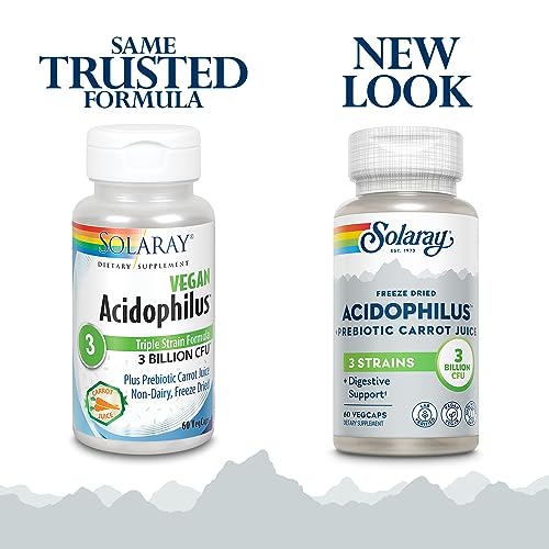 Solaray Acidophilus 3 Strain Probiotic & Prebiotic Carrot Juice | 3 Billion Cfu, Vegan & Freeze Dried | 60 Vegcaps #TOP1