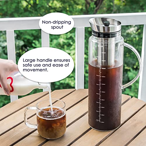 Aquach Cold Brew Coffee Iced Tea Maker & Fruit Pitcher - Large Capacity 68 Ounces - With Durable Glass Carafe/Fine Mesh Steel Infuser/Airtight Lid #TOP4