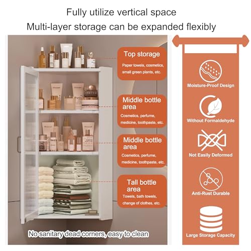 Armadietto da parete con anta, ideale per riporre il bagno sopra il WC, cucina, lavanderia o dormitorio, design trasparente per un'organizzazione salvaspazio
