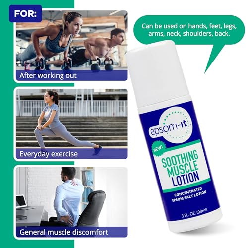 Image of Epsom-It Soothing Muscle Lotion - Roll On Epsom Salt Lotion with Arnica for Muscle Stiffness, Leg, Knees and Feet Discomfort, Topical Magnesium Cream, 3oz, 2-Pack