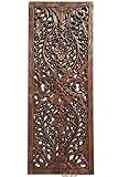 Large Carved Wood Wall Panel. Floral Wood Carved Wall Decor. Size 35.5'x13.5'x0.5' (Brown)