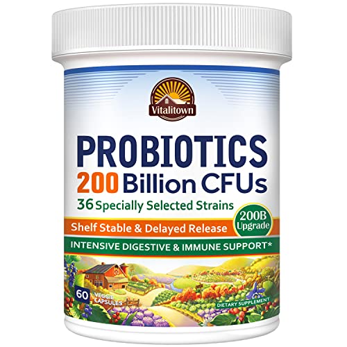 VITALITOWN Probiotics | 200 Billion CFUs 36 Strains | 60 ct | Shelf Stable, Acid & Bile Resistant | Replenish Good Bacteria, Intensive Digestive & Immune Support | Vegan, Non-GMO, No Dairy