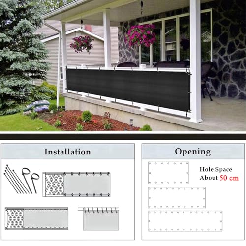 Vocray 0.9X5M Privacy Screen for Balcony Apartment Railing, Sun Protection Balcony Netting, Wind and Dust Barrier, Mesh Fabric for Outdoor Privacy Shield, Pool, Terrace, Patio, Fence Cover(Black) - Image 4