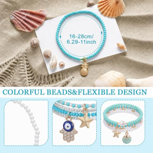Image of Junkin 22 Pcs 4 Sets Multilayer Beach Anklet Bracelets for Women Boho Bead Seashell Anklets Girls Trip Gift Hawaiian Beach Seashell Starfish Ocean Foot Nautical Jewelry Gifts
