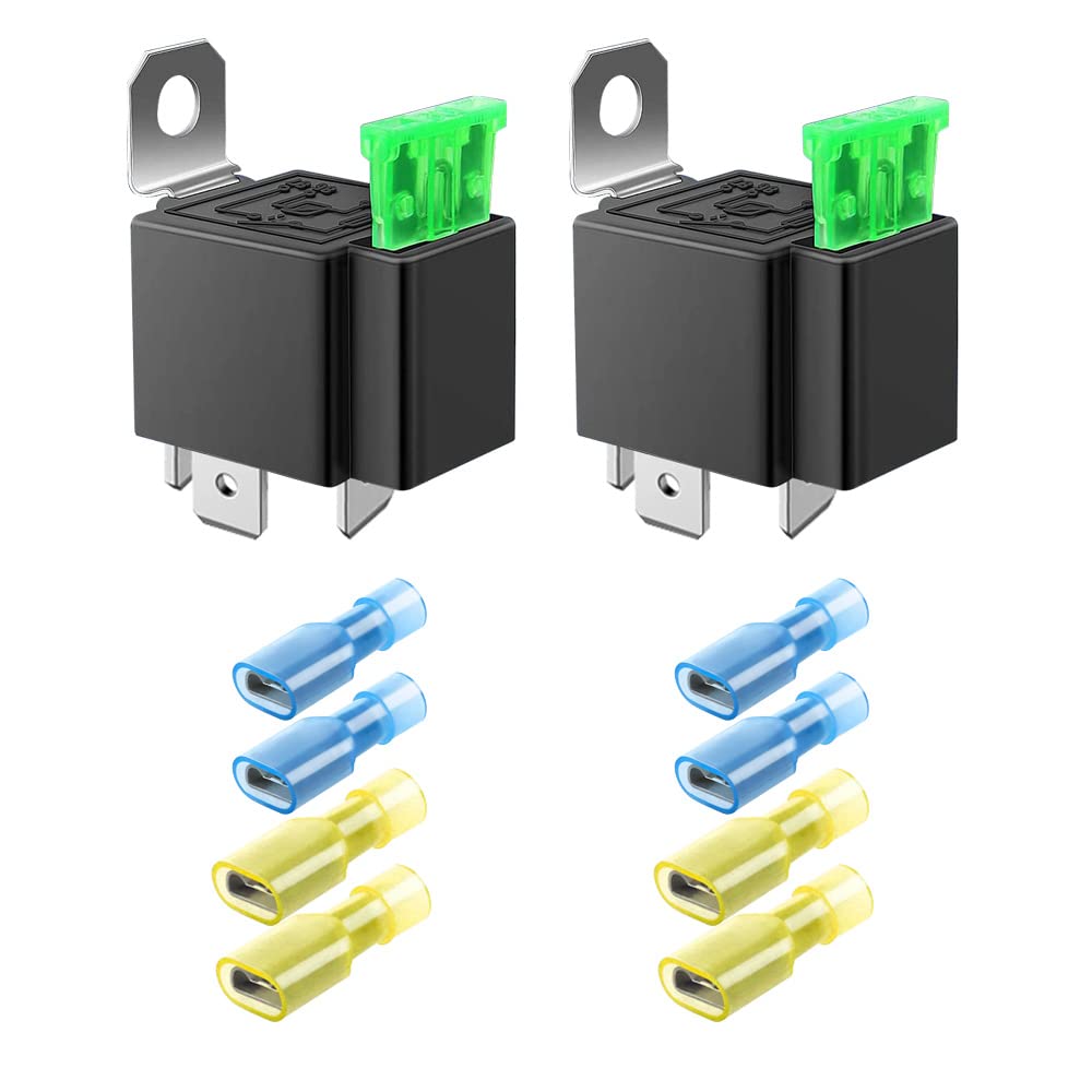 GUUZI 2 Pack 30A 12V DC 4-Pin SPST Bezpiecznik Przekaźnik Samochód Ciężarówka-30A ATO/ATC Przełącznik Przekaźnika (8 sztuk Nylon Terminal)