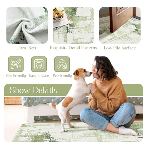 Tapete corredor verde 2x6 moderna alfombra lavable miniatura 6