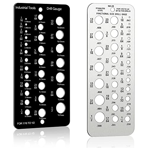 Pasuihcay Drill Bit Gauge Fractional Drill Bit Size Gauge,29-Holes Metric Size Drill Bit Gauge for 1/16 Inch to 1/2 Inch Drill Bit, Black & Silver