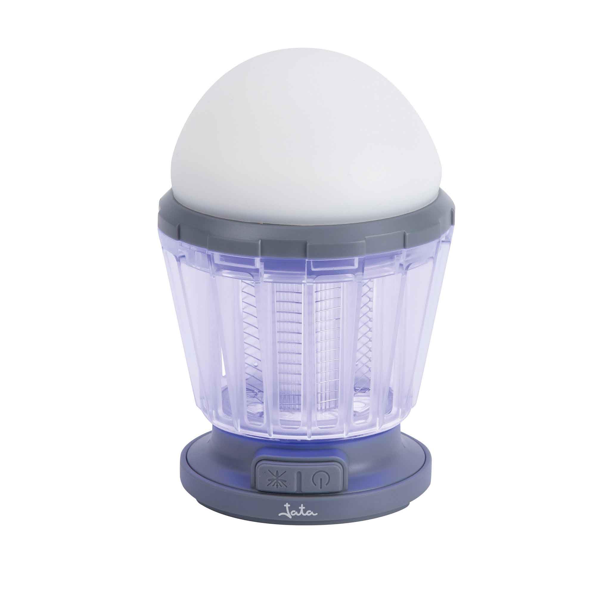 JATA HOGAR MOST3522 - Lámpara Antimosquitos Eléctrico Solar Recargable USB, Mata Insectos UV 50 m², Lámpara LED 3 Intensidades, IPX6, Interior y Exterior, Portátil con Asa