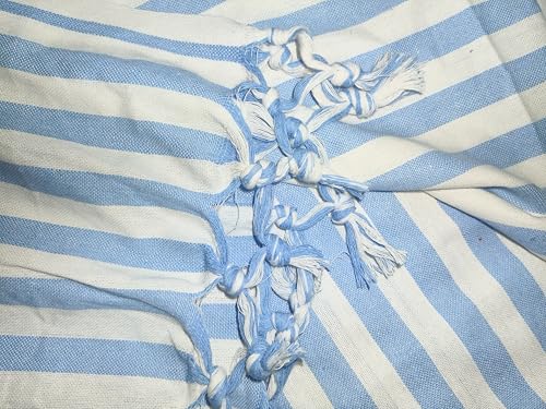 Image of Khadi Handloom Handmade 210TC Single Bed Sheet Cotton 7.5X5 feet Superfine Premium Cotton bedsheet Single Bed Combo & Single Pack (Sky-stripe-90X53, Full)