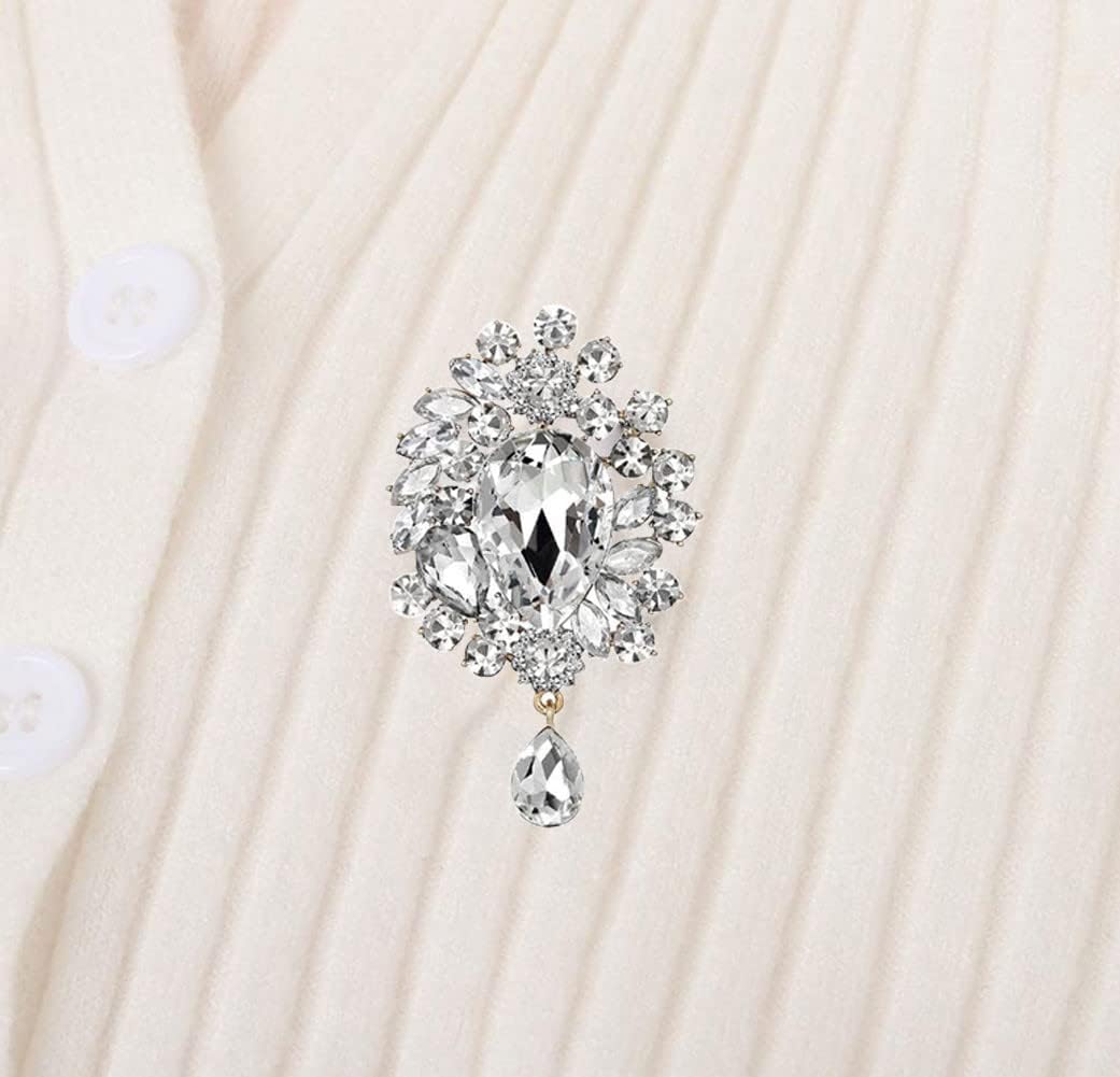 QUREZA White Crystal Water-drop Pin Rhinestone Pendant Lapel Pin Brooch Women Gift - Image 5