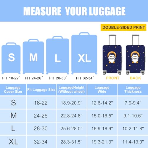 Image of Space Penguin Luggage Cover, Washable Cute Astronaut Penguin Suitcase Cover, Travel Suitcase Protector Anti-scratch Bag Cover,L