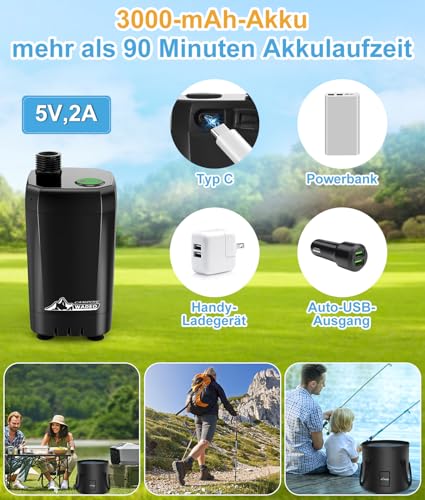 WADEO Tragbare Campingdusche Akku mit Pumpe und Eimer, Camping Dusche Outdoor mit wiederaufladbarem Akku… – Ansicht 3