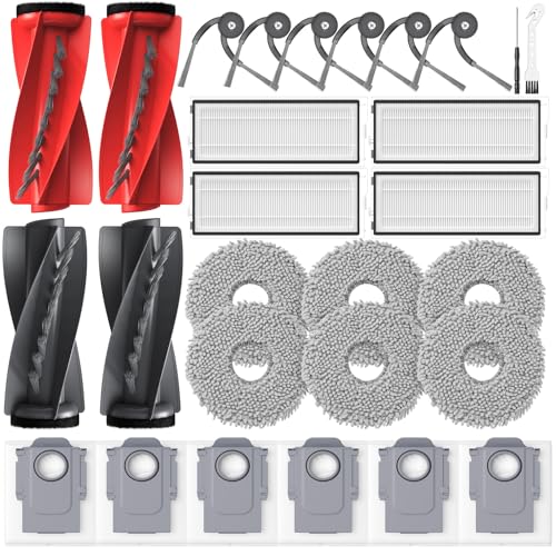 26 Stück Zubehör für Roborock Qrevo Curv/Qrevo Curv S5X / Qrevo/Qrevo Edge S5V Saugroboter 2 Hauptbürste 6 Staubbeutel 6 Wischpad 4 Filter 6 Seitenbürste 1 Reinigungszubehör 1 Schraubendreher