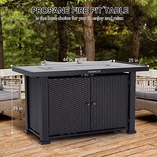 44" Propane Fire Pit Table, 50000BTU Rectangle Fire Table with Cover & Rain Cover, Sturdy Steel and Iron Fence Surface, CSA Safety Certified, Companion for Your Garden