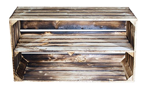 Große Geflammte Holzkiste mit Mittelbrett 74,5x40,5x31cm