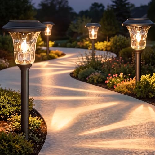 XMCOSY+ Solar Lights Outdoor, 4 Pack Solar Pathway Lights Outdoor
