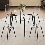 ivoros Glass Dining Table Set for 4, Modern Round Kitchen Dining Room Table with Clear Acrylic Dining Chairs Set of 4, 0.31” Tempered Glass Table Top with Black Metal Legs for Small Space