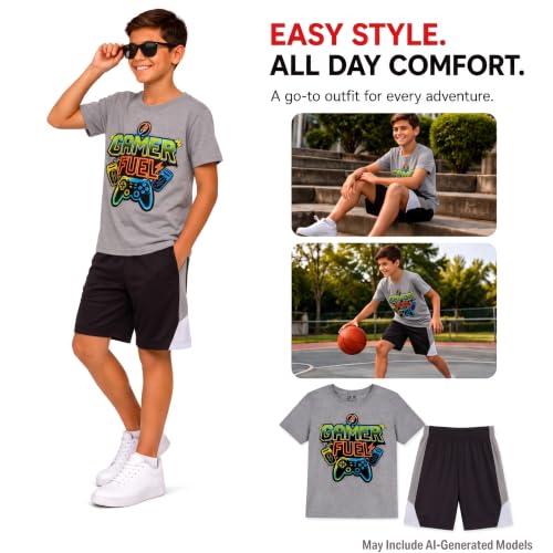 Image of Pro Athlete Active Boys Short Sets - 2 Piece Performance Crewneck Short Sleeve T-Shirt and Shorts Boys Athletic Sets (8-16)