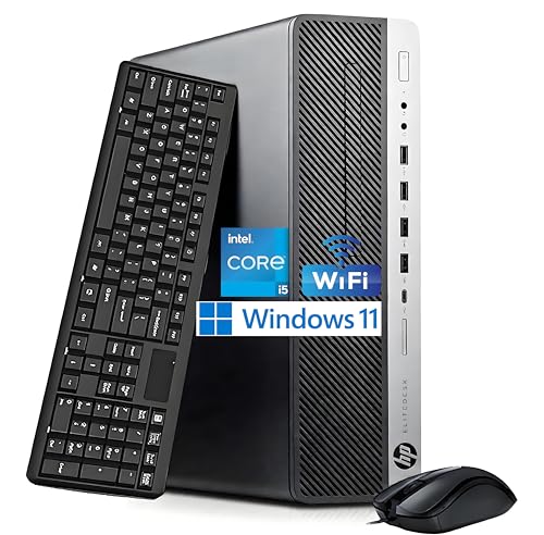 HP EliteDesk 800 G3 SFF Ordinateur de bureau Intel Core i5-7500, 8 Go de RAM, SSD 256 Go, WiFi, Bluetooth, clavier QWERTY américain, Windows 11 Pro (reconditionné)