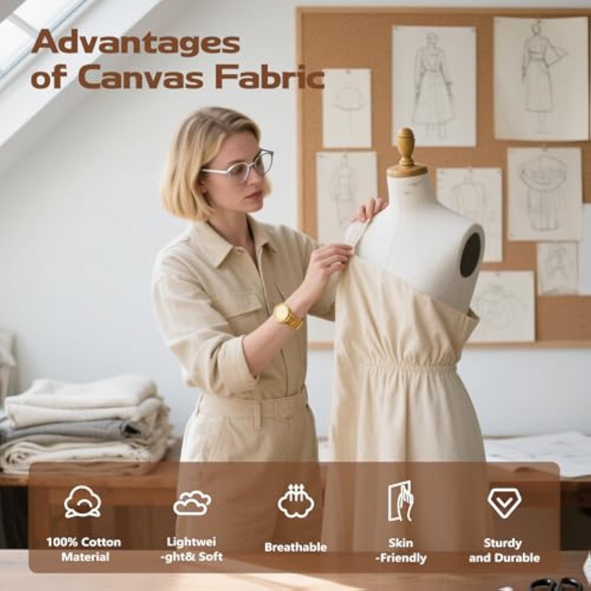 Premium Cotton Duck Canvas Fabric for Arts & Crafts