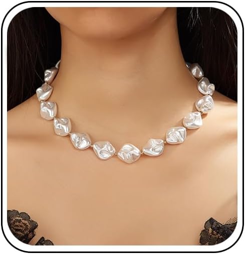 Baroque Pearl Necklace for Women Chunky Pearl Charm Necklaces Dainty Irregular Pearl Choker Necklaces White Pearl Beaded Necklace Prom Wedding Bridal Bridesmaid Jewelry (Baroque B)