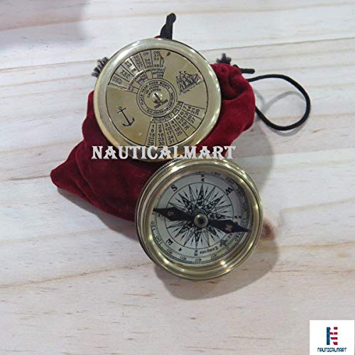 Brújula NauticalMart de latón con calendario de 100 años y poema de Robert Frost estilo vintage miniatura 1
