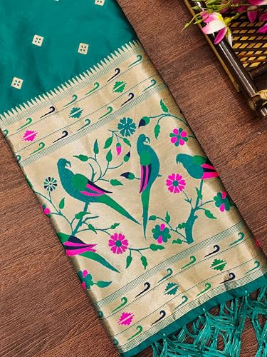 Image of DEVANGI Women's Woven Paithani Banarasi Silk Dupatta /Chunni For Women, Floral Print 1 Meter Wide and 2.3 Meter Length Printed Designer Dupatta /Chunni For Girls