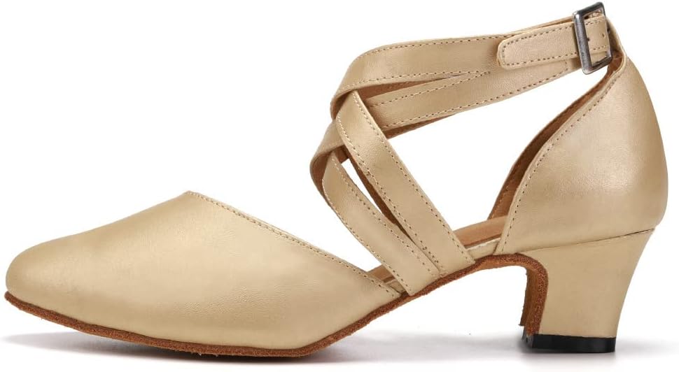 AOQUNFS Women Latin Ballroom Dance Shoes Close Toe Dancing Shoes Character Modern Tango Salsa Performance Shoes,QJW7161-K-Beige-4, US 9.5