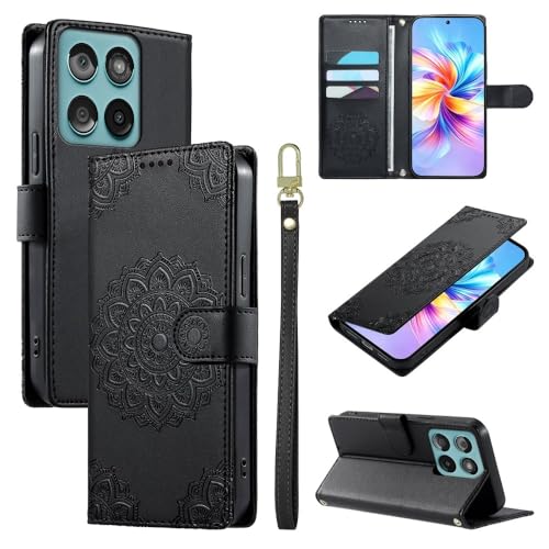 Étui pour Moto G52 noir housse portefeuille en cuir avec support et fente carte arrière