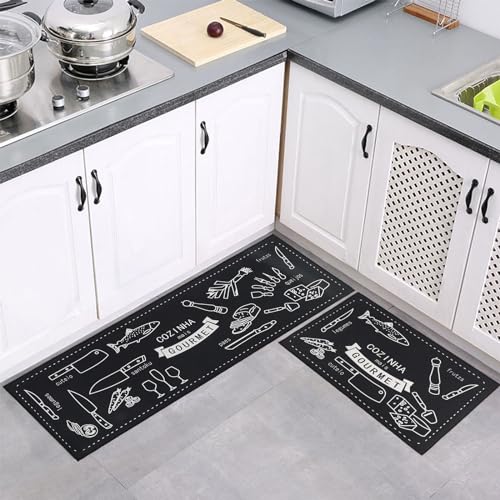 7VSTOHS Juego de 2 Alfombras de Cocina Antideslizantes, Alfombras Modernas Lavables para Pasillo, Comedor y Entrada, 40x60cm + 40x120cm