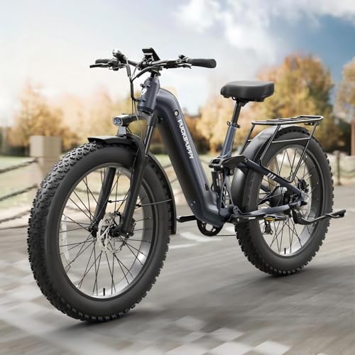 Image of PUCKIPUPPY Electric Bike for Adults 960W, 48V 20AH Battery Adult Electric Bicycles, 26 inch Fat Tire Full Suspension Step-Thru Ebike, 28MPH Mountain Ebike, 7 Speed, 80Miles Range-Boxer ST