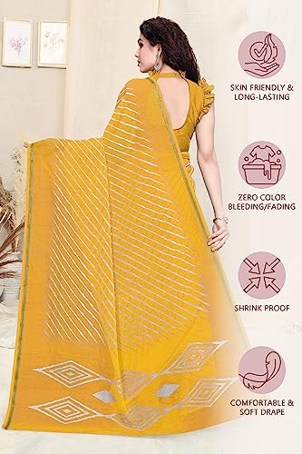 Image of MIRCHI FASHION Women's Cotton Blend Leheriya Printed Saree with Blouse Piece