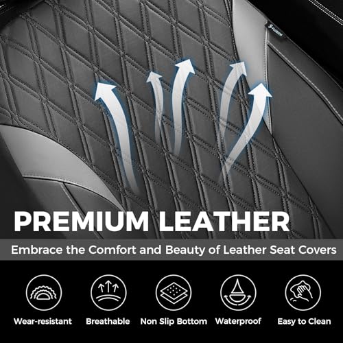 Image of Car Seat Covers Front Seat, Leather Seat Covers for Cars, Car Seat Protector Waterproof, Universal Automotive Seat Covers, Front Car Seat Cover Fit for Most Sedans SUV Pick-up Truck
