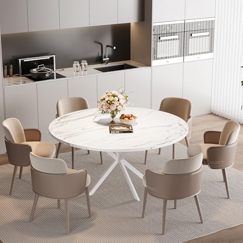 47.24" Round Dining Table for 4-6 Person, Round Kitchen Table with Wood Top, Circle Dinner Pedestal Tables with Metal Legs for Dining Room Kitchen (White Marble) - Image 6