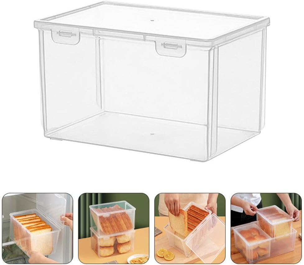 Kichvoe Transparent Food Grade Bread Loaf Storage Box 8.38X5.78X5.00In Clear Plastic Container with Airtight Lid for Kitchen Counter Fresh Bread Keeper and Organization