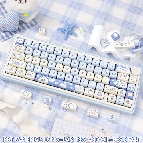 Image of KEYFLICK PBT Keycaps Salty Cat Blue White Cute for Cherry MX Key Cap