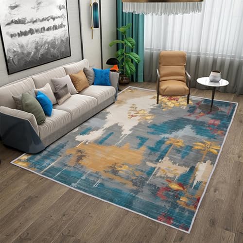 Jiyuhang Teppiche 140x200 cm | Abstrakte Blumenmuster in Gelb-Rot & Blaugrün-Grau | Antislip-Festigkeit | Flachgewobener Teppich für Wohnzimmer, Schlafzimmer & Heimdekoration | Langlebig & Robust Jiyuhang Teppiche 140x200 cm | Abstrakte Blumenmuster in Gelb-Rot & Blaugrün-Grau | Antislip-Festigkeit | Flachgewobener Teppich für Wohnzimmer, Schlafzimmer & Heimdekoration | Langlebig & Robust