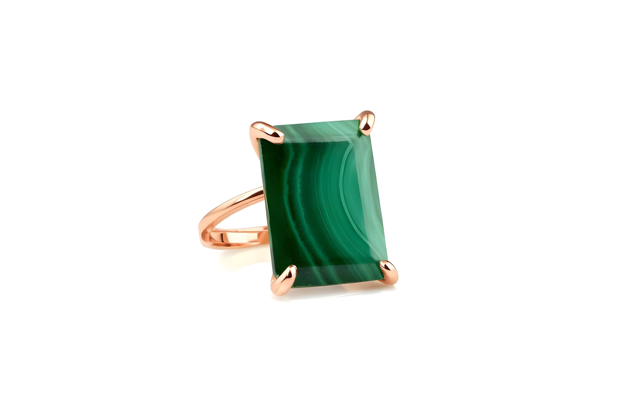Anillo Rectangular con Cristal de Malaquita - Anillos de Piedra Artesanales para Mujer - Anillos de Moda, de Regalo, Casuales, de Novia - Ideas de Regalo para Ella