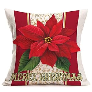 Fukeen Merry Christmas Flower Throw Pillow Covers Red Poinsettia Floral Holly Leaves 18x18 Inch Pillow Cases Cotton Linen Bay Window Farmhouse Decorations Cushion Cover Xmas Gifts Fukeen Merry Christmas Flower Throw Pillow Covers Red Poinsettia Floral Holly Leaves 18×18 Inch Pillow Cases Cotton Linen Bay Window Farmhouse Decorations Cushion Cover Xmas Gifts
