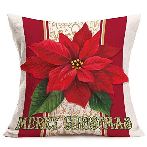 Fukeen-Merry-Christmas-Flower-Throw-Pillow-Covers-Red-Poinsettia-Floral-Holly-Leaves-18x18-Inch-Pillow-Cases-Cotton-Linen-Bay-Window-Farmhouse-Decorations-Cushion-Cover-Xmas-Gifts Fukeen Merry Christmas Flower Throw Pillow Covers Red Poinsettia Floral Holly Leaves 18×18 Inch Pillow Cases Cotton Linen Bay Window Farmhouse Decorations Cushion Cover Xmas Gifts