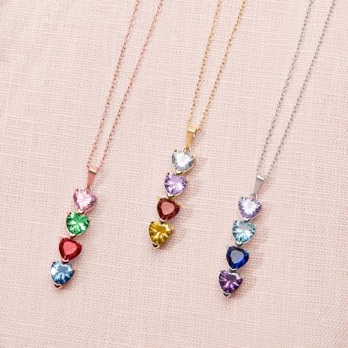 EVE'S ADDICTION Custom 4 Stone Simulated Birthstone Heart Necklace (16"), 925 Sterling Silver Heart Drop Necklace for Women - Women's Personalized Heart Necklace - Gifts for Mom2