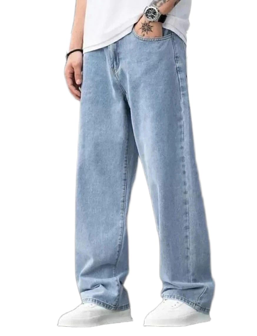 often look MEIXN Loose Fit Men Light Blue Jeans | Tailored Fit | Mid-Rise Waist | Durable Cotton Blend Fabric | Contemporary Solid Finish | All-Season Wear | Style 94-picture-43