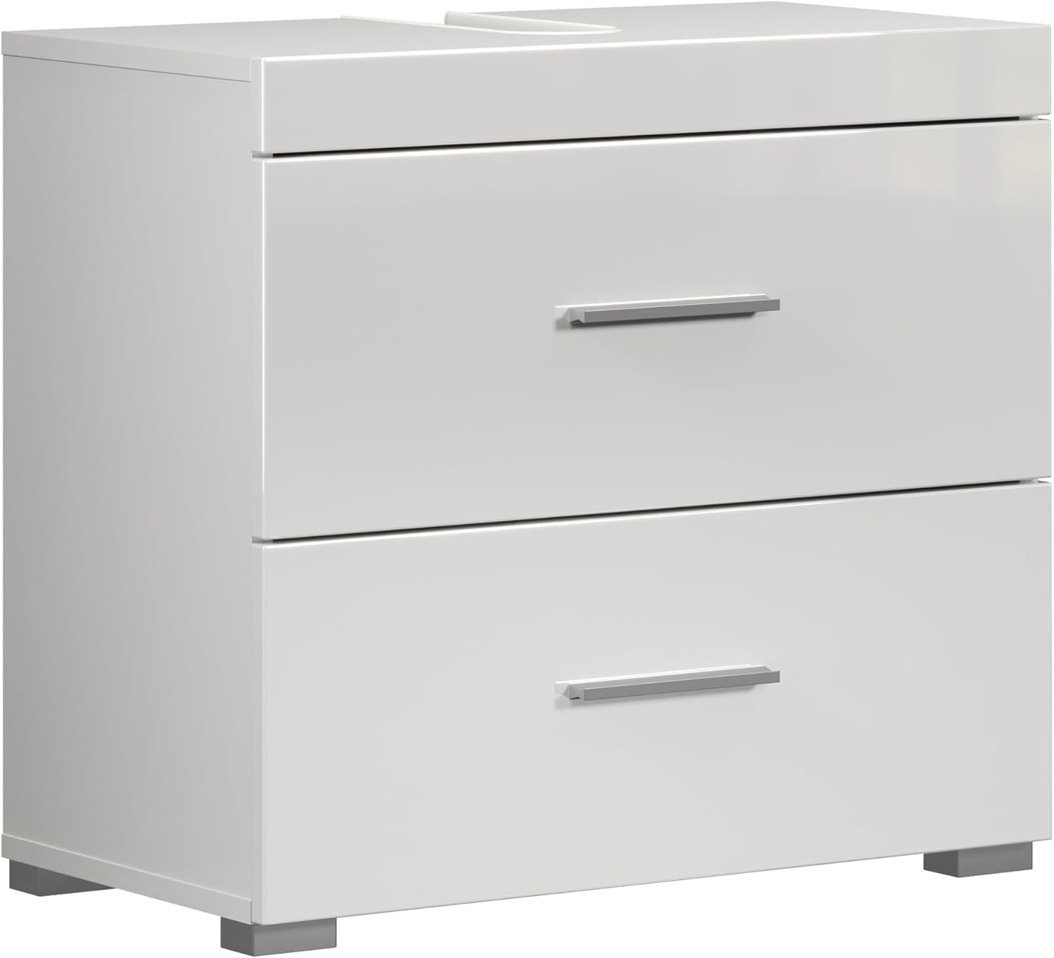trendteam smart living Amanda Waschbeckenunterschrank Weiß Hochglanz 2 Schubladen mit Vollauszug 60 x 56 x 34 cm Kratzfest und Pflegeleicht für Badezimmer