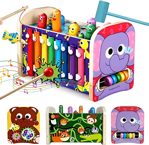 Cheffun 8 In 1 Toddler Toys - Montessori Toys For Kids, Hammering Pounding Toy With Clock Learning For Kids, Xylophone & Fishing Toys, Activity Cube For Toddlers, Toys For Boys Age 3 Year Old #TOP5