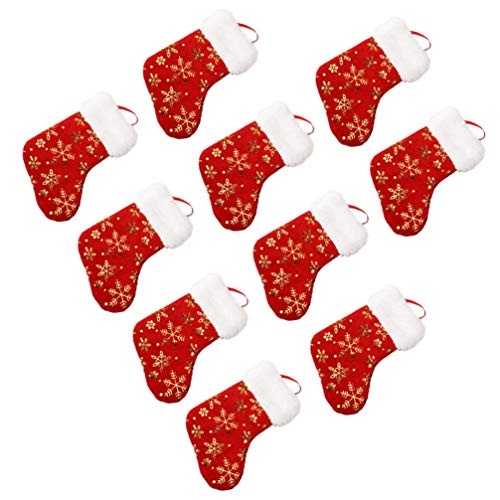 Amosfun 10 peças Mini Meias de Natal Porta-louças para pendurar Meias de doces Enfeite de árvore de