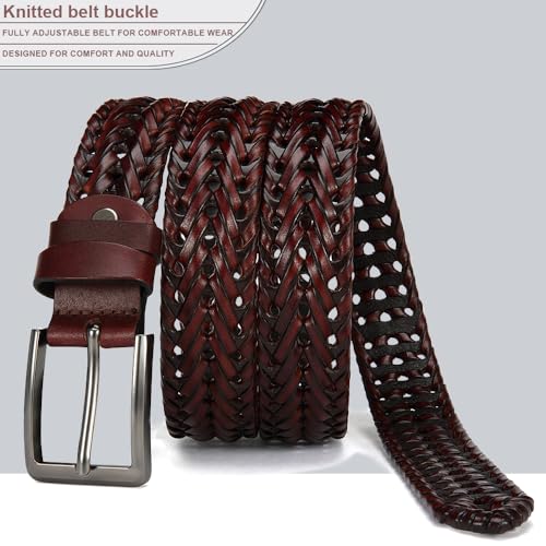 Genuine Leather Braided Belts Men, Golf Belt, 1 3/8" Woven Belt, Casual Jeans, Gift Box3