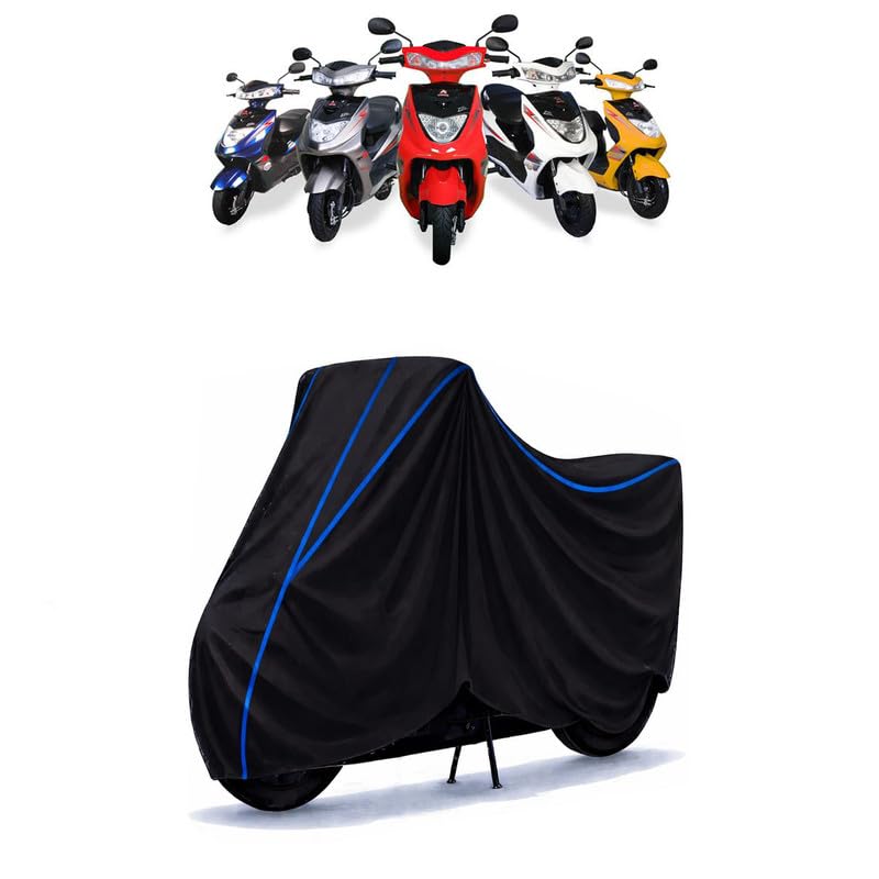 Image of Scooty Cover Water Resistant for Zeal | Universal Scooter & Bike Cover | Heavy Duty UV Protection | Dust, Rain & Scratch Protection | Elastic Fit All Weather Indoor Outdoor | Black with Blue Piping