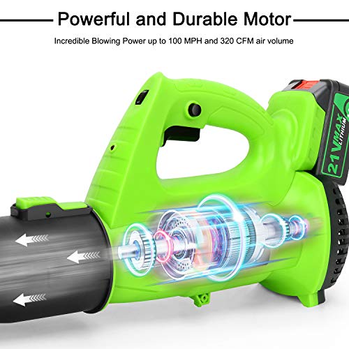 Cordless Leaf Blower - BHY 21V Electric Leaf Blower with 4.0Ah Battery, 2 Adjustable Tubes and 6 Adjustable Speeds, Handheld Leaf Blower for Leaves, Snow Debris,Yard, Work Around The House - Thumbnail 3