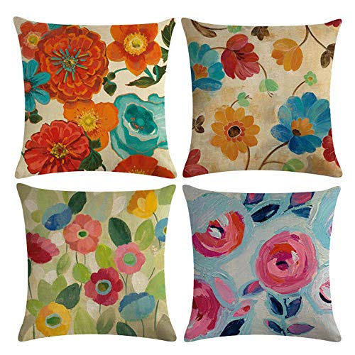 MOCOFO Set Di 4 Federe Per Cuscini Quadrate 45x45 Cm, Con Ricamo Di Stelle Marine – Cuscini Decorativi In Lino Di Poliestere Per Divano, Soggiorno E Ufficio